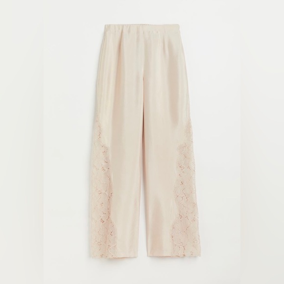 H&M Lace Matching Satin Set Bell Sleeve Top & Wide Leg Sheer Lace Pants XS Sz 4 - Picture 4 of 7